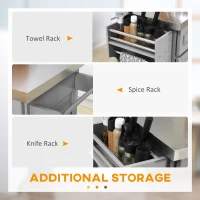 HOMCOM Rolling Kitchen Island Cart with Wheels, Portable Island Table for Kitchen with Stainless Steel Top, Adjustable Shelves, 2 Drawers, Spice, Knife and Towel Rack, Gray(m-7)