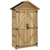 Outsunny Wooden Garden Shed Outdoor Storage Cabinet with Waterproof Asphalt Roof Lockable Doors Shelves for Backyard Natural(m-11)