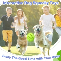 Indestructible Squeaky Dog Balls with High-Stretch Material, Honeycomb Texture, Tough Chew Toys for Large Breeds, 3" L x 3" W x 3" H, Green(m-7)