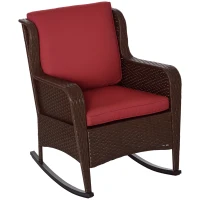 Outsunny Outdoor Wicker Rocking Chair, PE Rattan Porch Rocker with Cushions, Wine Red(m-11)