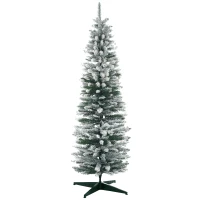 HOMCOM 6' Snow Flocked Artificial Pencil Christmas Tree, Slim Xmas Tree with Realistic Branches and Plastic Base Stand for Indoor Decoration, Green(m-1)