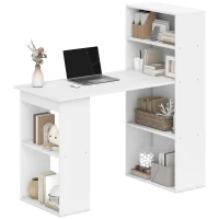 HOMCOM Computer Desk with 6-Tier Storage Shelves, Writing Desk Workstation with Bookshelf for Home Office, White(m-11)