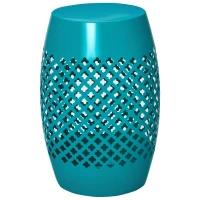 Outsunny 12.5" Steel Patio End Table, Round Hollow Drum Side Table, Accent Table for Indoor and Outdoor, Teal(m-10)