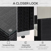 Outsunny 4-Piece Rattan Wicker Furniture Set, Outdoor Cushioned Conversation Furniture with 2 Chairs, Loveseat, and Glass Coffee Table, White(m-7)