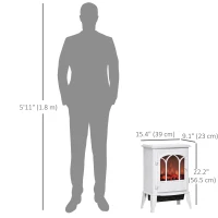 HOMCOM Electric Fireplace Stove, Freestanding Fireplace Heater with Realistic Flame, Adjustable brightness, Overheating Safety System, White(m-3)