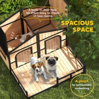 PawHut Dog House Outdoor, Wooden Dog Kennel Weatherproof with Porch, Openable Roof, Removable Bottom, Elevated Floor, Double Room for 2 Small to Medium Breeds, Natural(m-4)