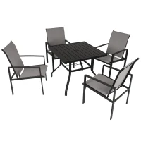 Outsunny 5pc Patio Garden Table Set Outdoor Furniture Dining Set w/ Metal Slat Finish and 1.75" Umbrella Hole for Backyard Porch, Grey(m-2)