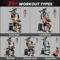 Soozier Home Gym Equipment Weight Training Machine, Multifunction Workout Machine with 143lbs Weight Stack for Full Body Workout and Strength Training, Black(m-4)