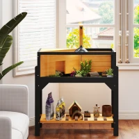 PawHut Wooden Tortoise Habitat with Storage Shelf, Tortoise Enclosure with Clear Windows, Openable Top, Lamp Holder, Yellow(m-9)