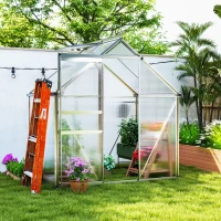 Outsunny 6' x 4' x 6.6' Walk-in Greenhouse, Polycarbonate Greenhouse with Adjustable Roof Vent, Base, Sliding Door, Clear(m-8)