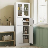 HOMCOM 67" Tall Bathroom Storage Cabinet, Modern Freestanding Bathroom Cabinet with Glass Doors and Adjustable Shelves, White(m-9)