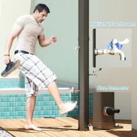 Outsunny 9.2 Gallon Slolar Heated Outdoor Shower with 2 Free-Rotating Shower Heads and Foot Showers for Poolside Beach Spa, 7.1ft(m-7)