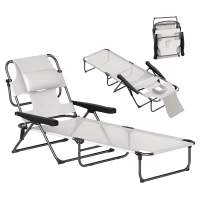 Outsunny Folding Lounge Chair w/ Reclining Back, Cream White(m-11)