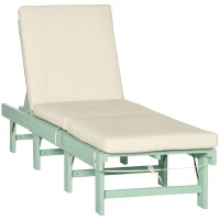 Outsunny Wooden Folding Chaise Lounge, Outdoor Chaise Lounge Chair, Garden Reclining Tanning Chair with 4 Adjustable Back Soft Cushions, Green(m-2)