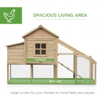 PawHut 69" Wooden Chicken Coop, Poultry Cage Hen House with Connecting Ramp, Removable Tray, Ventilated Window and Nesting Box, Natural(m-4)