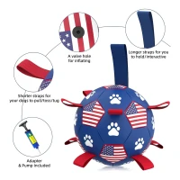 Interactive Dog Soccer Ball Toy with Straps, Convenient Package, Durable Water Toy for Small to Medium Dogs, 6" L x 6" W x 6" H, Blue+Red(m-9)