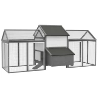 PawHut 100" Chicken Coop Poultry Cage with Double Run, Nesting Box, Gray(m-11)