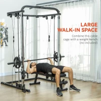 Soozier 3 In 1 Smith Machine Power Rack with Cable Crossover System, Pull up Station, 16-Level Squat Rack and Barbell Bar(m-9)