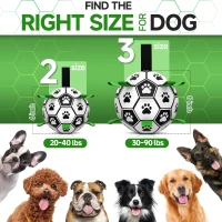 Durable Dog Soccer Ball with Straps, Interactive Water-Resistant Toy for Small to Medium Breeds, 6" L x 6" W x 6" H, Green+Black(m-3)