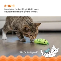 Catstages Crunchy Pickle Kicker Toy with Catnip, Dental Mesh, Plush and Crinkle Cat Toy for Kicking, Tossing, 6.5" L x 2" W x 1.5" H, Green(m-7)