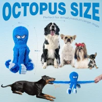 Tough Dog Toys with Crinkle Octopus Design, Interactive Squeaky Chew Toy for Aggressive Chewers, 11.5" L x 3" W x 8.5" H, Blue(m-3)