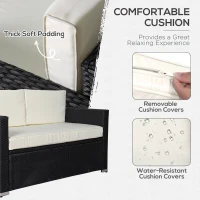 Outsunny 4-Piece Rattan Wicker Furniture Set, Outdoor Cushioned Conversation Furniture with 2 Chairs, Loveseat, and Glass Coffee Table, White(m-6)