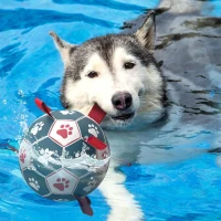 Dog Soccer Ball Toy with Straps, Interactive Water-Resistant Herding Ball for Small to Medium Dogs, 6" L x 6" W x 6" H, Blue+Red(m-1)