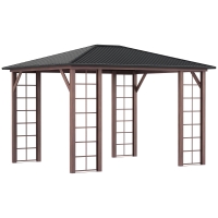 Outsunny 10' x 12' Hardtop Gazebo with Galvanized Steel Roof, Wood Grain Steel Frame, Heavy Duty Permanent Pavilion Outdoor Gazebo, for Garden, Patio, Backyard, Deck, Lawn