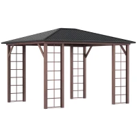 Outsunny 10' x 12' Hardtop Gazebo with Galvanized Steel Roof, Wood Grain Steel Frame, Heavy Duty Permanent Pavilion Outdoor Gazebo, for Garden, Patio, Backyard, Deck, Lawn(m-1)