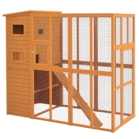 PawHut Wooden Outdoor Catio with Platforms, Asphalt Roof, Ramps, Natural(m-11)