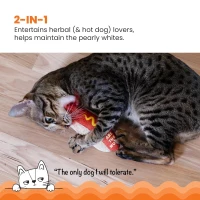 Catstages Hotdog Kicker Toy with Catnip, Dental Mesh, Plush and Feather Cat Toy for Kicking, Tossing, Teeth Cleaning, 2" L x 2" W x 6.5" H, Red(m-6)