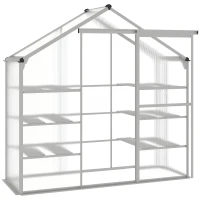 Outsunny 6.3' x 2.3' x 6.1' Outdoor Polycarbonate Greenhouse with 3-Tier Shelves, Cold Frame Greenhouse with Sliding Door and Aluminum Frame(m-2)
