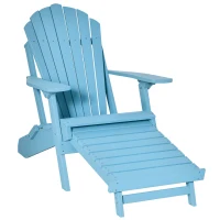Outsunny Folding Adirondack Chair with Ottoman, Outdoor Wooden Lounger for Patio, Porch, Poolside, Garden, Blue(m-2)
