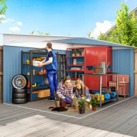 Outsunny 11' x 9' Metal Outdoor Storage Shed, Tool House with Double Lockable Doors for Backyard, Patio, Lawn, Garage, Blue(m-4)