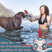 Dog Soccer Ball Toy with Straps, Interactive Water-Resistant Herding Ball for Small to Medium Dogs, 6" L x 6" W x 6" H, Blue+Red(m-6)