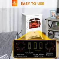 HOMCOM Fireplace Stove, Electric Fireplace Heater with Realistic LED Flames and Logs, 725W/1450W, White(m-5)