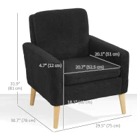 HOMCOM Fabric Accent Chair, Modern Upholstered Armchair with Wood Legs and Wide Padded Seat, Black(m-3)