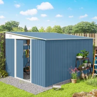 Outsunny 11' x 9' Metal Outdoor Storage Shed, Tool House with Double Lockable Doors for Backyard, Patio, Lawn, Garage, Blue(m-10)