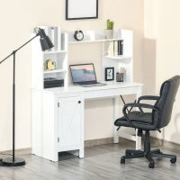 HOMCOM Computer Desk with Storage, 47 Inch Farmhouse Home Office Desk with Open Shelves and 2-Tier Cabinet, White(m-8)