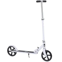 Aosom Kids Foldable Kick Scooter with Adjustable Height, Soft Textured Handles, Wide Deck, Brakes for Ages 7-14, 29.5" H - 39" H, White(m-1)