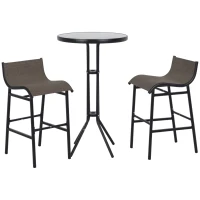 Outsunny 3 Piece Bar Height Outdoor Bistro Set for 2, Round Patio Pub Table 2 Bar Chairs with Comfortable Design & Strong Build, Tan(m-1)