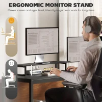 HOMCOM 61.6" L Shaped Gaming Desk with Power Outlets & LED Lights, Computer Desk with Monitor Stand and CPU Shelf, Black(m-7)