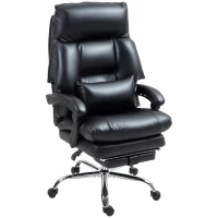 HOMCOM Overstuffed Office Chair, High Back Desk Chair with Foot Rest, Reclining PU Leather Computer Chair, Black(m-11)