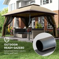 Outsunny 10' x 13' Patio Gazebo, Outdoor Gazebo Canopy Shelter with Netting, Vented Roof for Garden, Beige(m-6)