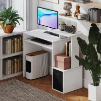 HOMCOM Computer Desk with Sliding Keyboard Tray Storage Drawer Shelf Home Office Workstation White(m-7)