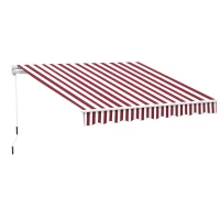 Outsunny 10' x 8' Retractable Awning, Patio Awnings, Sunshade Shelter w/ Manual Crank Handle, UV & Water-Resistant Fabric and Aluminum Frame for Deck, Balcony, Yard, Wine Red Stripes(m-1)