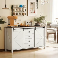 HOMCOM 60" Buffet Cabinet, Farmhouse Sideboard with Sliding Barn Doors, Drawers and Adjustable Shelves, Distressed Cream White(m-11)