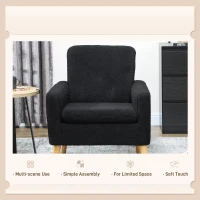 HOMCOM Fabric Accent Chair, Modern Upholstered Armchair with Wood Legs and Wide Padded Seat, Black(m-6)