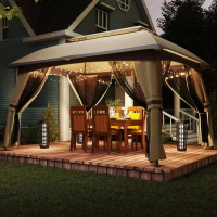 Outsunny 10' x 13' Patio Gazebo, Outdoor Gazebo Canopy Shelter with Netting, Vented Roof for Garden, Beige(m-8)