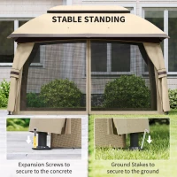 Outsunny 10' x 13' Patio Gazebo, Outdoor Gazebo Canopy Shelter with Netting, Vented Roof for Garden, Beige(m-7)